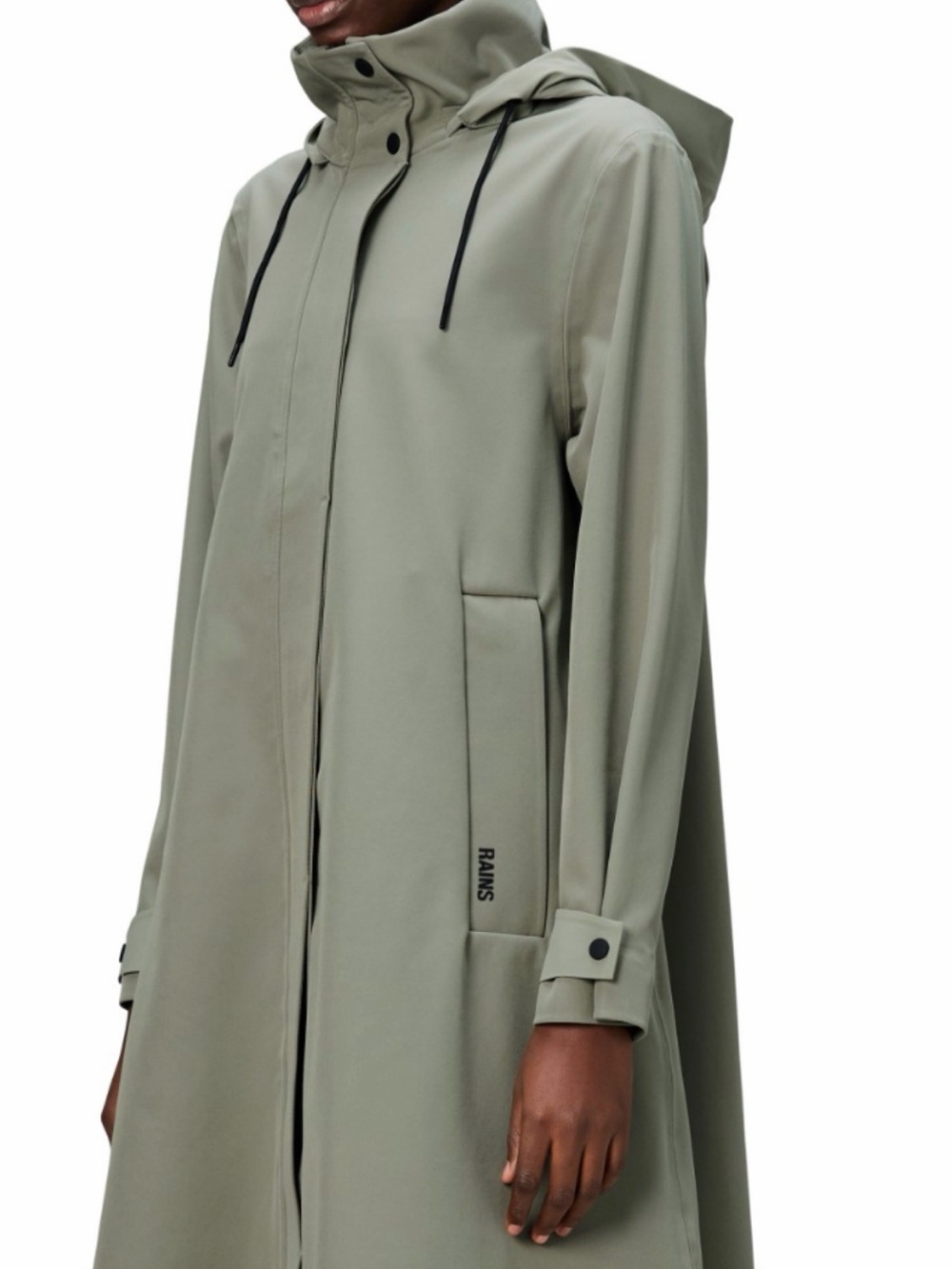 Rains Suva Vision Long Trench Coat in bone green
